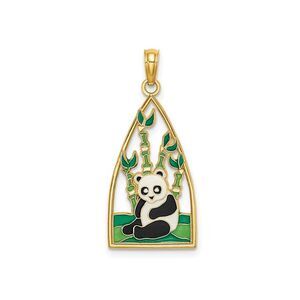 14K Yellow Gold and Enamel Panda Bear Charm Pendant (No Chain)